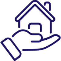 Hand holding a house line icon.